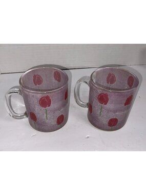 2Pc Luminarc Tulip Ciel Coffee Mugs Pink/lavender Dinner Cristal France 3.75” T